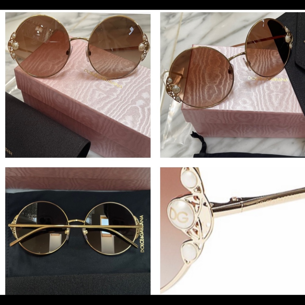DOLCE & GABBANA ROUND SUNNIES WITH EMBELLISHED PEARLS WITH GOLD LOGO DETAILING - Picture 15 of 16